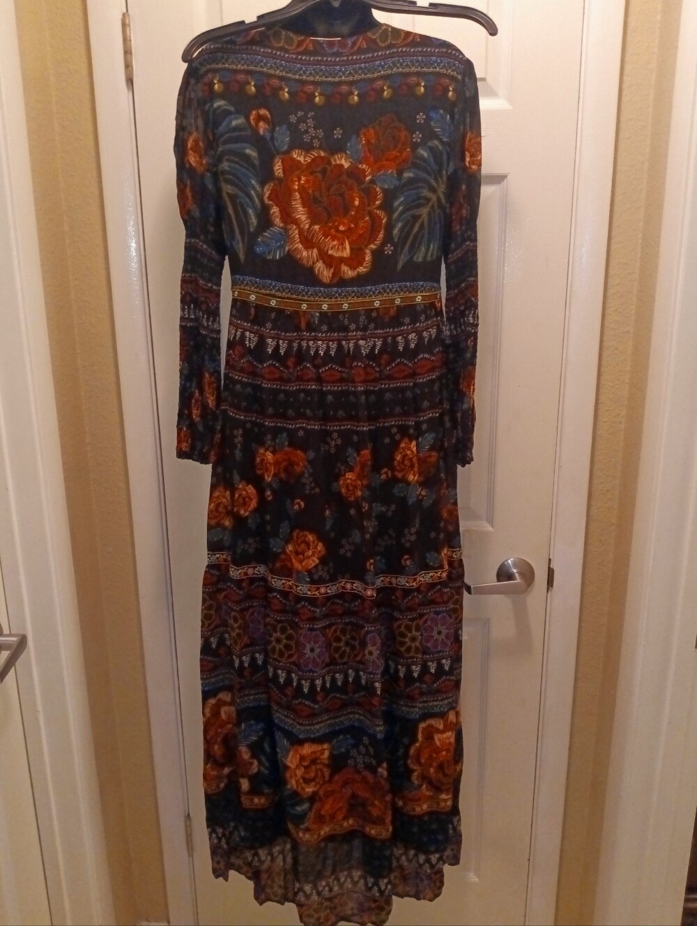Last Chance! Unique Farm Rio Boho Maxi Puff Sleeve Feminine Look Sz S - Picture 2 of 6